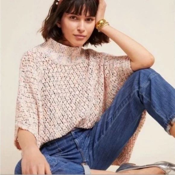 ANTHROPOLOGIE Akemi & Kin Hattie Multi Color Chunky Knit Poncho Sweater OS NWT - Picture 2 of 15